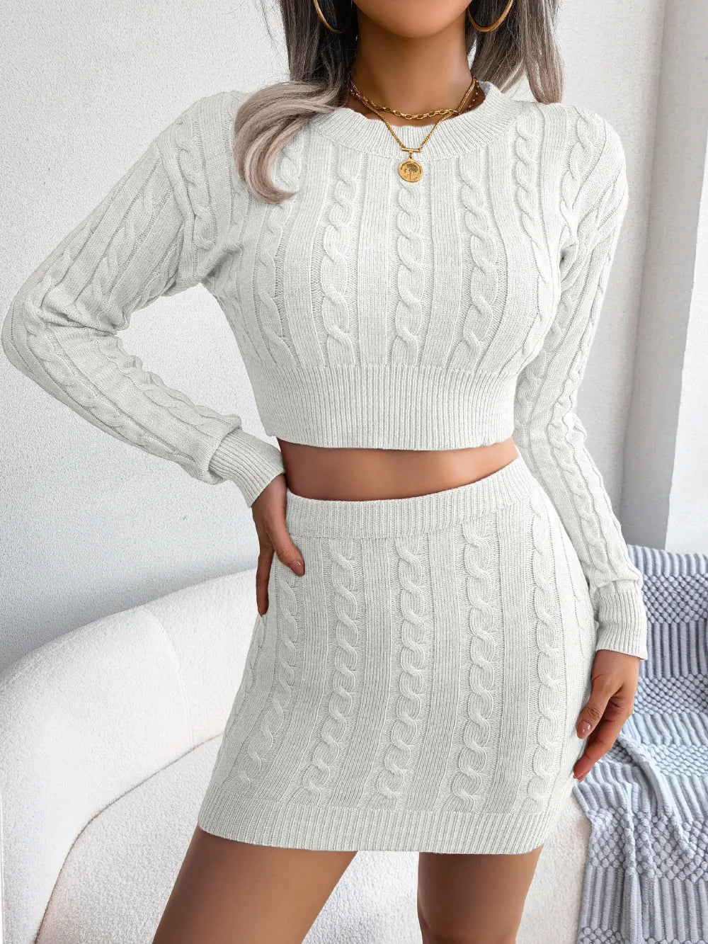 Chic Twist Sweater & Knit Skirt Set