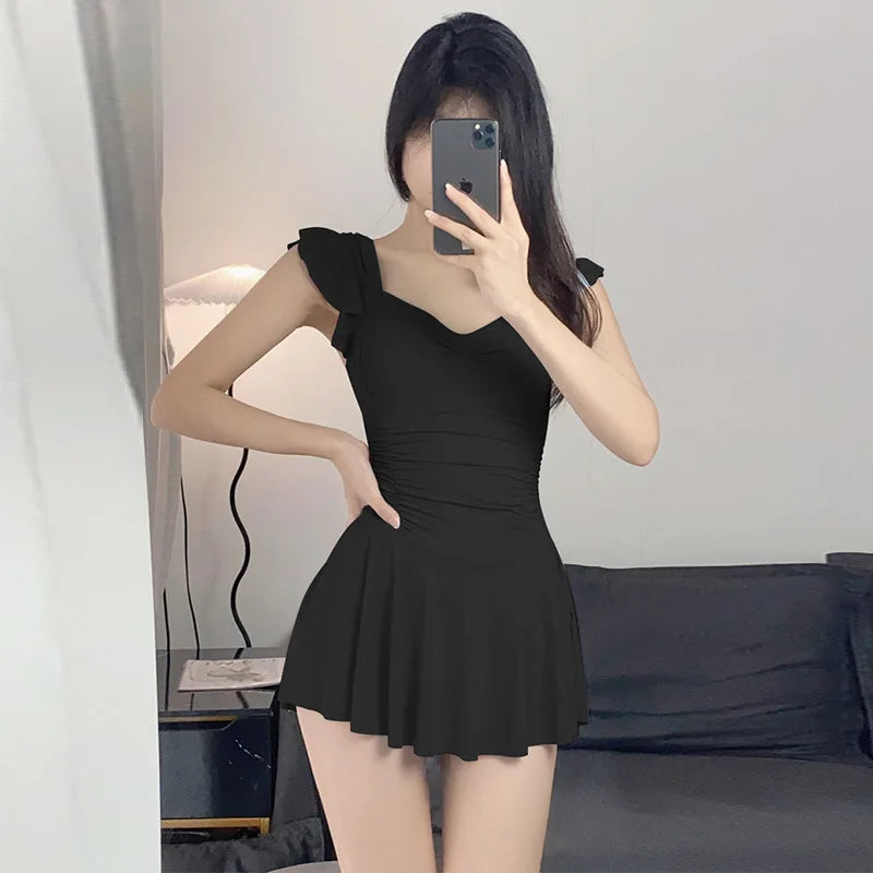 Simple Slim Cover-ups Women with Chest Padded Korean Style Hotsweet Swimwear Beach Casual Classic Ulzzang Trendy Tender Holiday