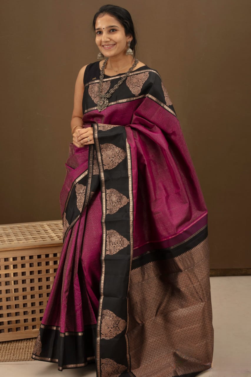 Adorable Purple Soft Banarasi Silk Saree With Glorious Blouse Piece