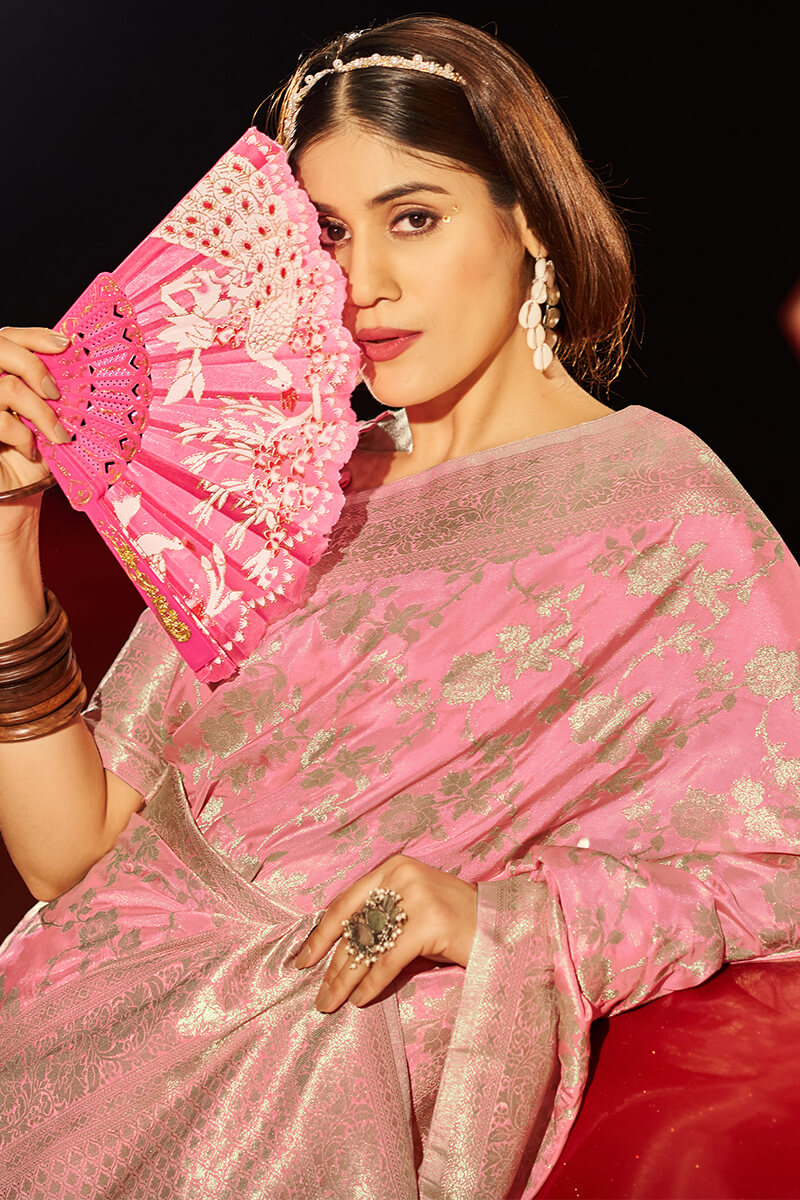 Amazing Pink Soft Banarasi Silk Saree With Marvellous Blouse Piece