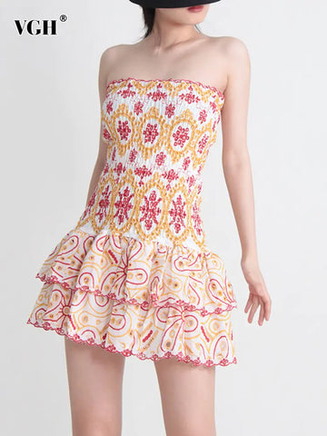 Strapless Embroidery Print Dress