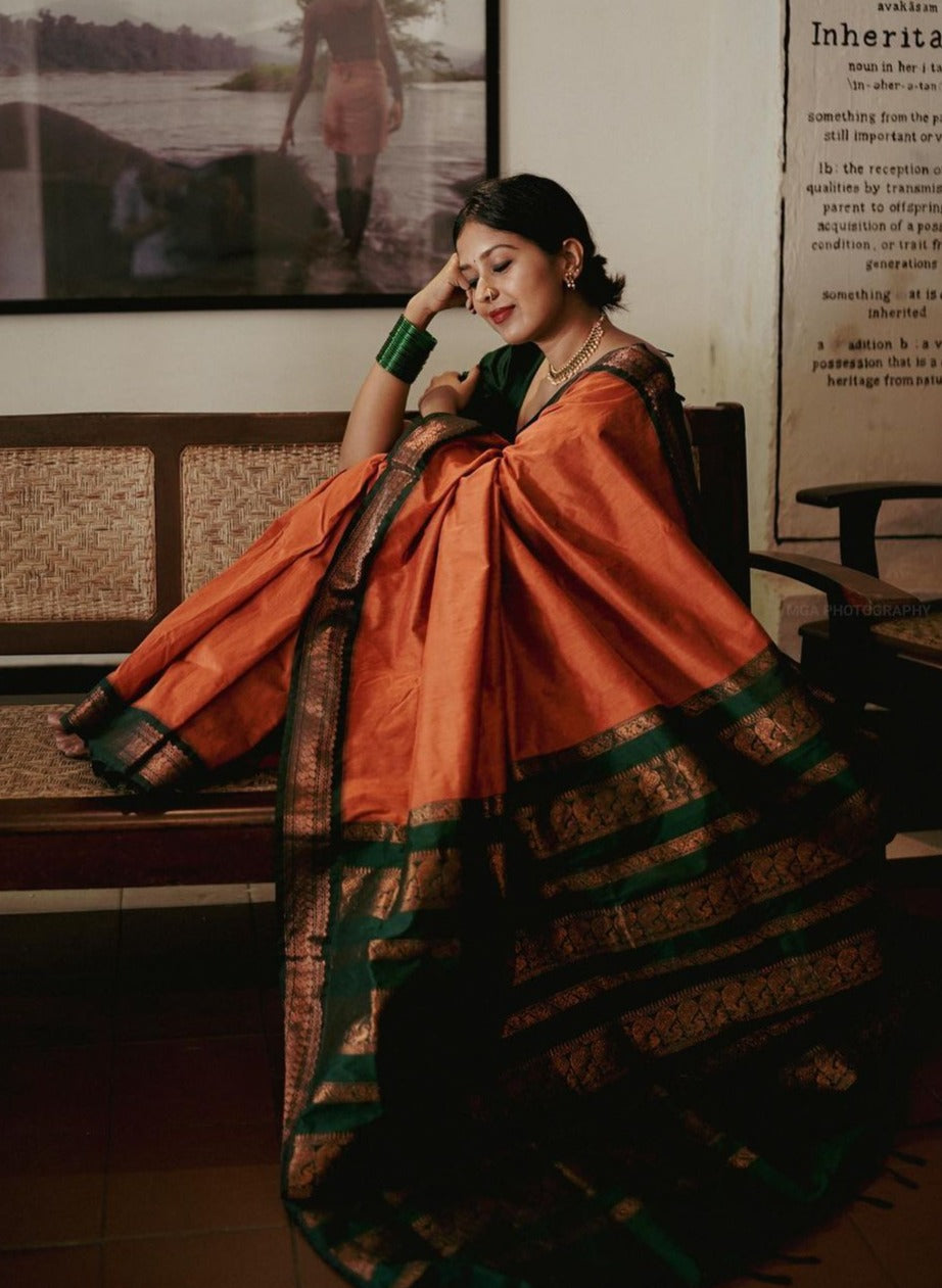 Deserving Orange Soft Banarasi Silk Saree With Beauteous Blouse Piece