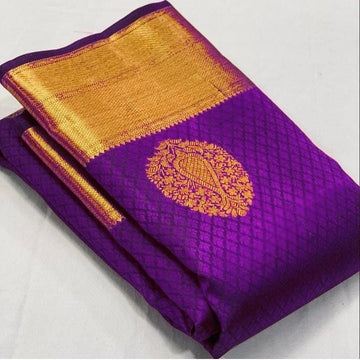 Engaging Purple Soft Banarasi Silk Saree With Lissome Blouse Piece