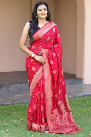 Beautiful Dark Pink Soft Banarasi Silk Saree With Breathtaking Blouse Piece