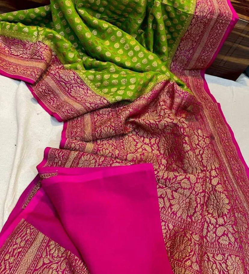 Radiant Perrot Soft Banarasi Silk Saree With Desirable Blouse Piece