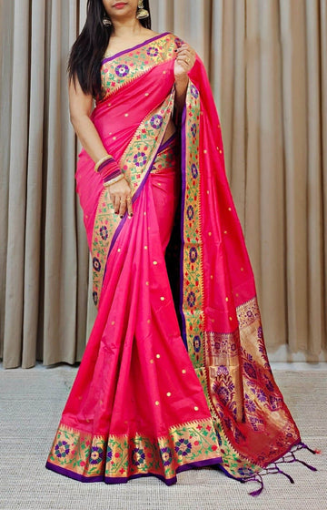 Moiety Dark Pink Soft Banarasi Silk Saree With Devastating Blouse Piece