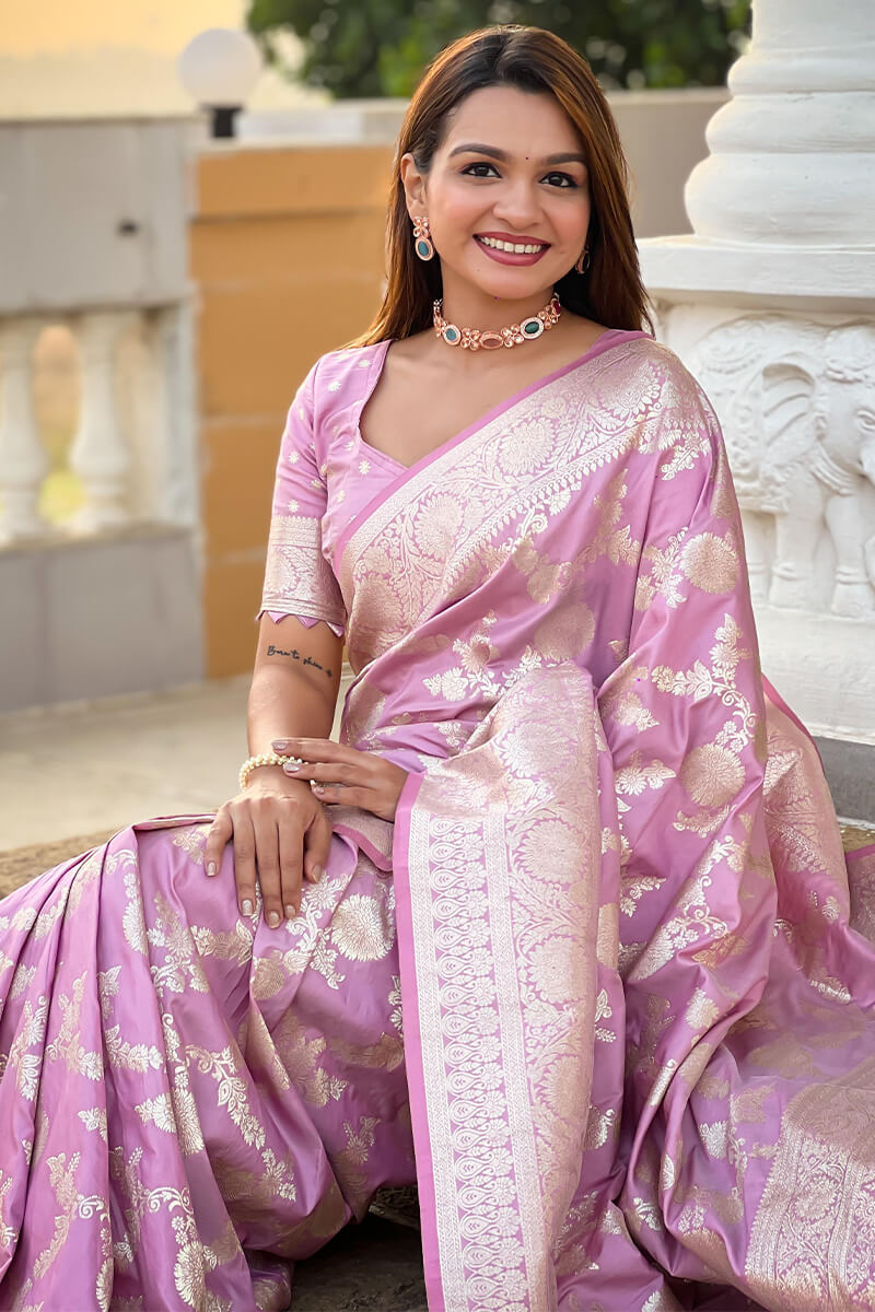 Wonderful Baby Pink Soft Banarasi Silk Saree With Attractive Blouse Piece