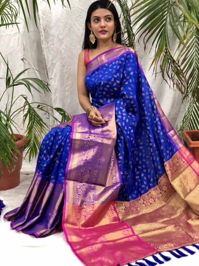 Conflate Blue Banarasi Silk Saree With Rich Blouse Piece