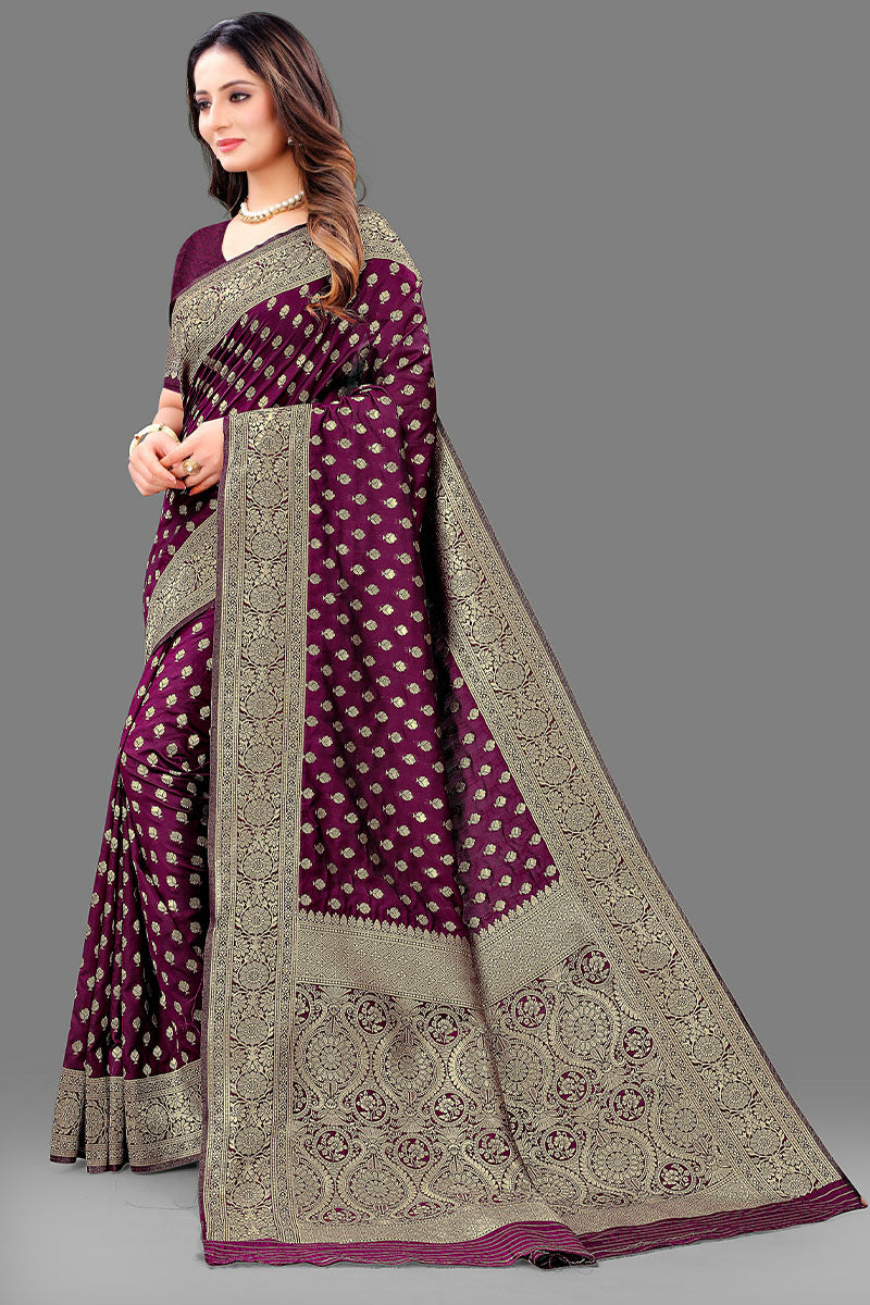 Engrossing Purple Soft Banarasi Silk Saree With Invaluable Blouse Piece