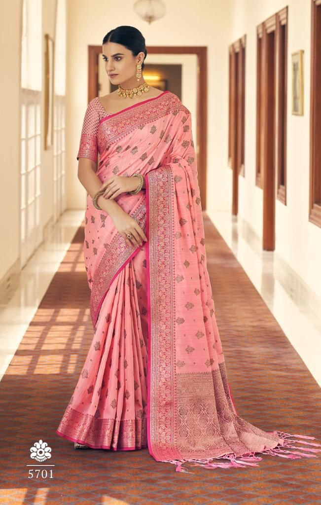 Demesne Pink Banarasi Silk Saree With Lovely Blouse Piece