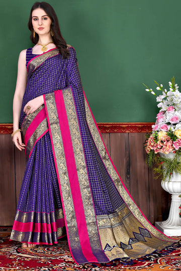 Ephemeral Royal Blue Soft Banarasi Silk Saree With Nemesis Blouse Piece