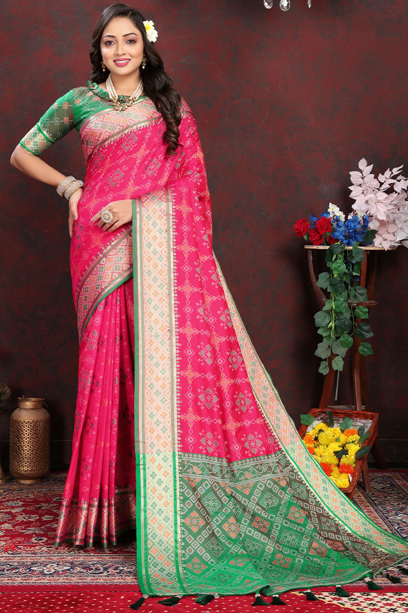 Magnetic Dark Pink Soft Banarasi Silk Saree With Quintessential Blouse Piece