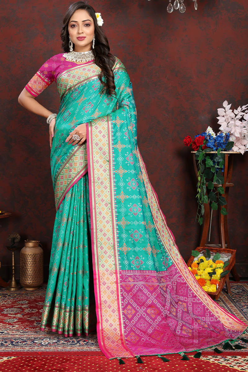 Ornate Sea Green Soft Banarasi Silk Saree With Panache Blouse Piece