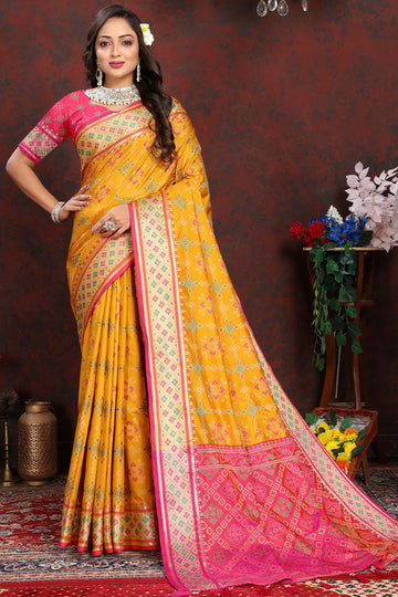 Quixotic Yellow Soft Banarasi Silk Saree With Whimsical Blouse Piece