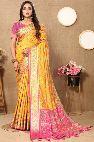 Ornate Yellow Soft Banarasi Silk Saree With Exemplary Blouse Piece