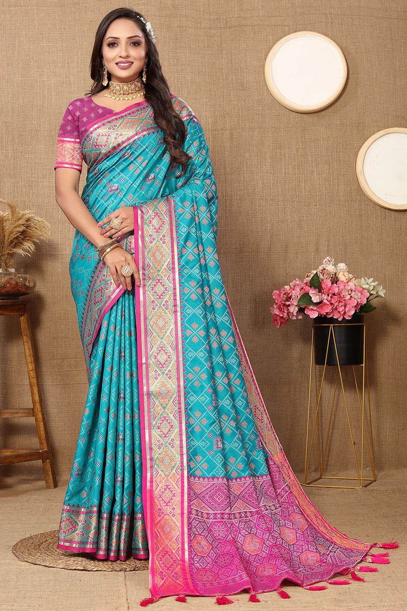 Luxuriant Firozi Soft Banarasi Silk Saree With Prodigal Blouse Piece