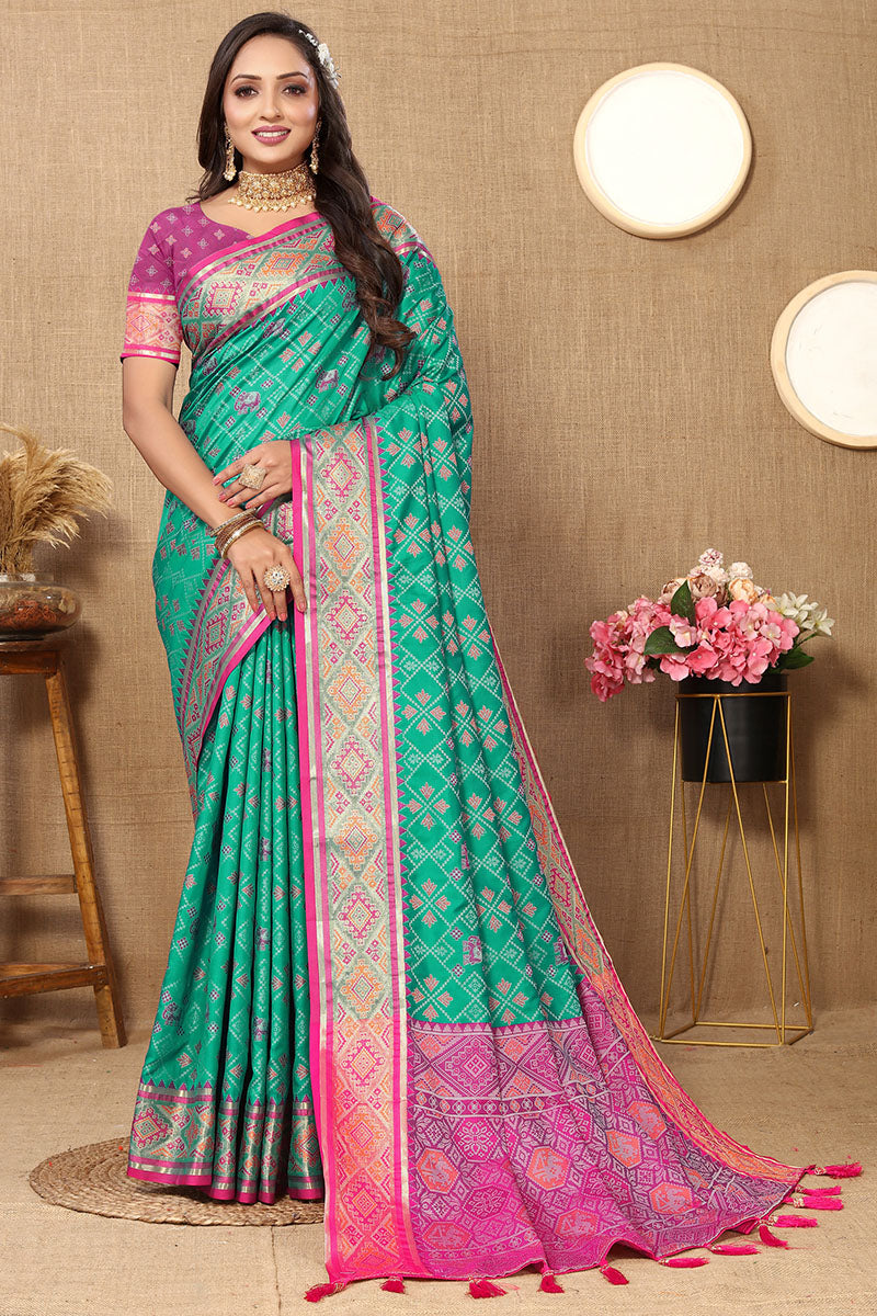 Scintillating Sea Green Soft Banarasi Silk Saree With Quixotic Blouse Piece