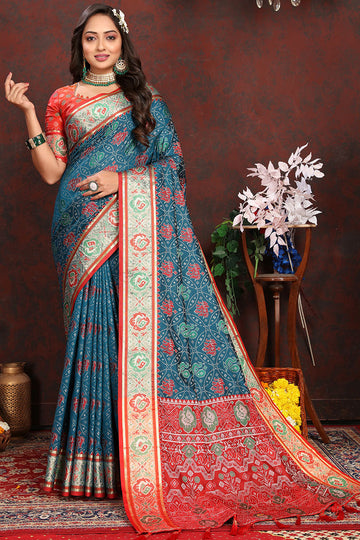 Whimsical Blue Soft Banarasi Silk Saree With Incomparable Blouse Piece