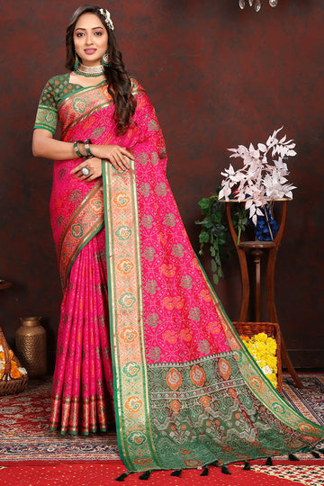 Tempting Dark Pink Soft Banarasi Silk Saree With Staggering Blouse Piece