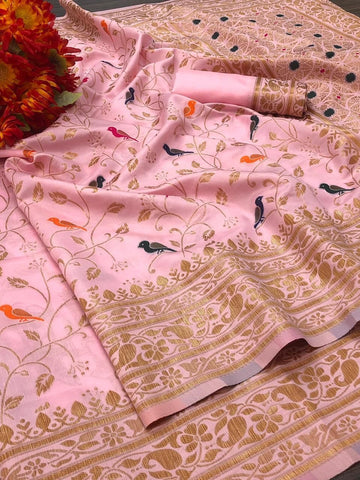 Precious Pink Soft Banarasi Silk Saree With Panoply Blouse Piece