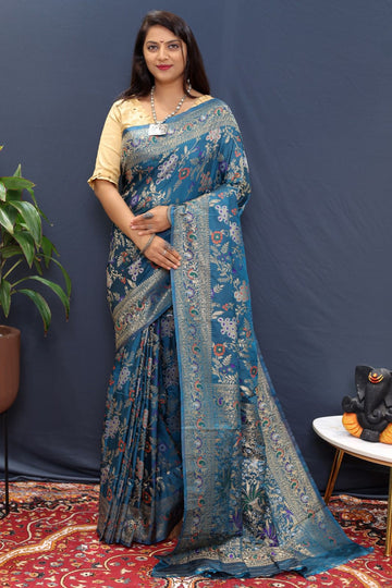 Felicitous Rama Soft Banarasi Silk Saree With Amiable Blouse Piece