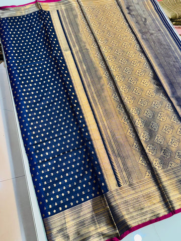 Delectable Blue Soft Banarasi Silk Saree With Enchanting Blouse