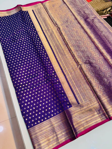 Nectarous Royal Blue Soft Banarasi Silk Saree With Rhapsodic Blouse