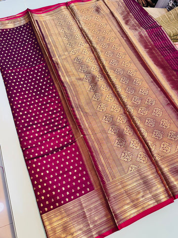 Splendorous Wine Soft Banarasi Silk Saree With Denouement Blouse