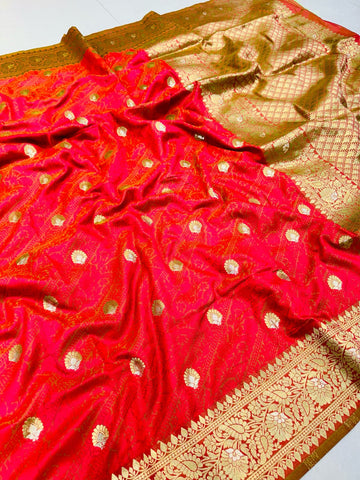 Lovely Dark Pink Soft Banarasi Silk Saree With Deserving Blouse Piece