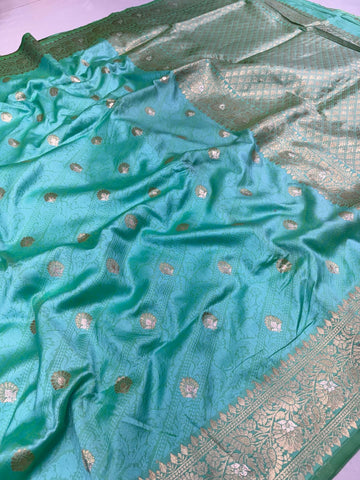 Fairytale Sky Soft Banarasi Silk Saree With Conflate Blouse Piece