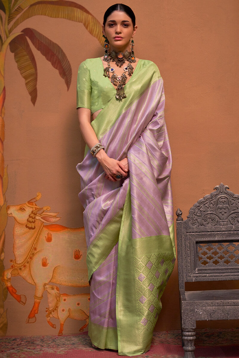 Petrichor Lavender Soft Banarasi Silk Saree With Susurrous Blouse Piece