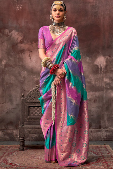 Outstanding Multicolor Soft Banarasi Silk Saree With Engrossing Blouse Piece