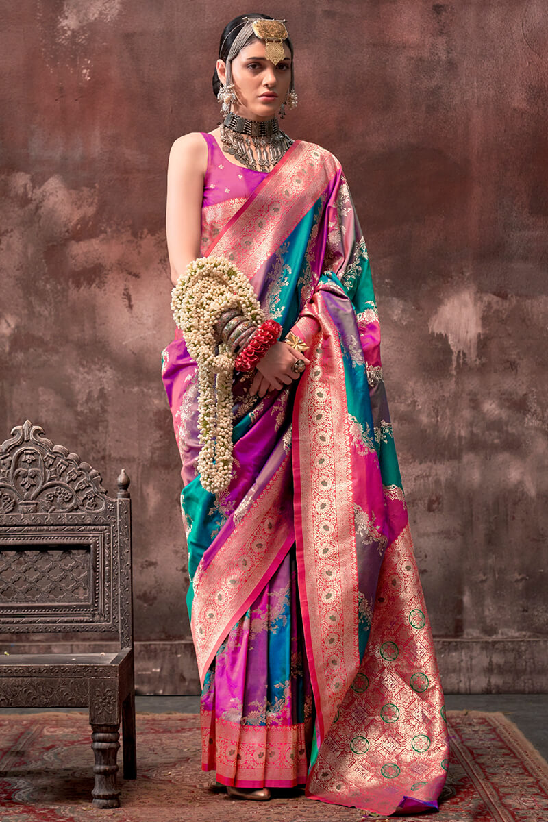 Excellent Multicolor Soft Banarasi Silk Saree With Dalliance Blouse Piece