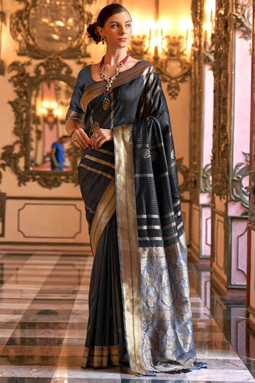 Twirling Black Soft Banarasi Silk Saree With Radiant Blouse Piece