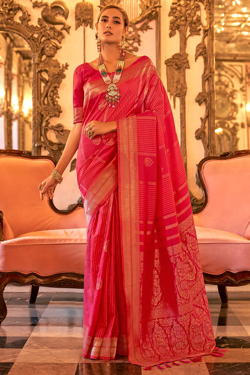 Classy Dark Pink Soft Banarasi Silk Saree With Elegant Blouse Piece