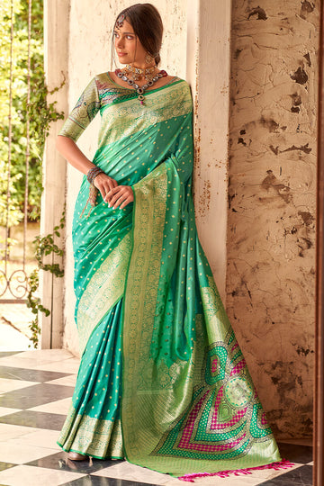 Assemblage Sea Green Soft Banarasi Silk Saree With Dissemble Blouse Piece