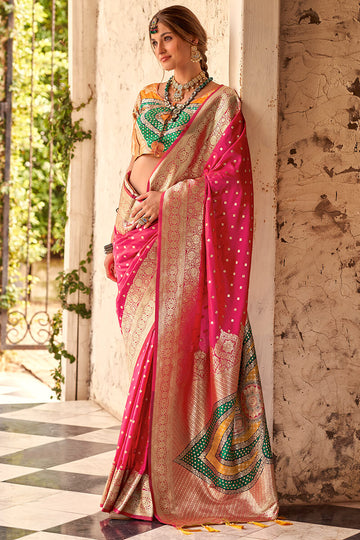 Delectable Dark Pink Soft Banarasi Silk Saree With Incredible Blouse Piece