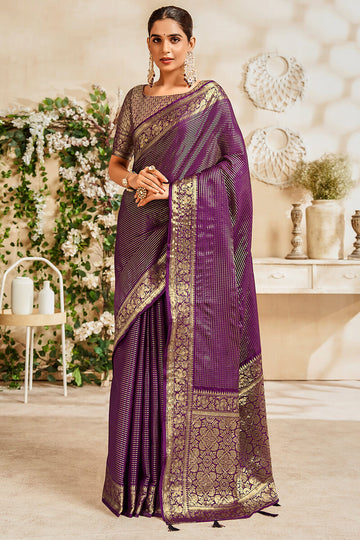 Snappy Purple Soft Banarasi Silk Saree With Mellifluous Blouse Piece