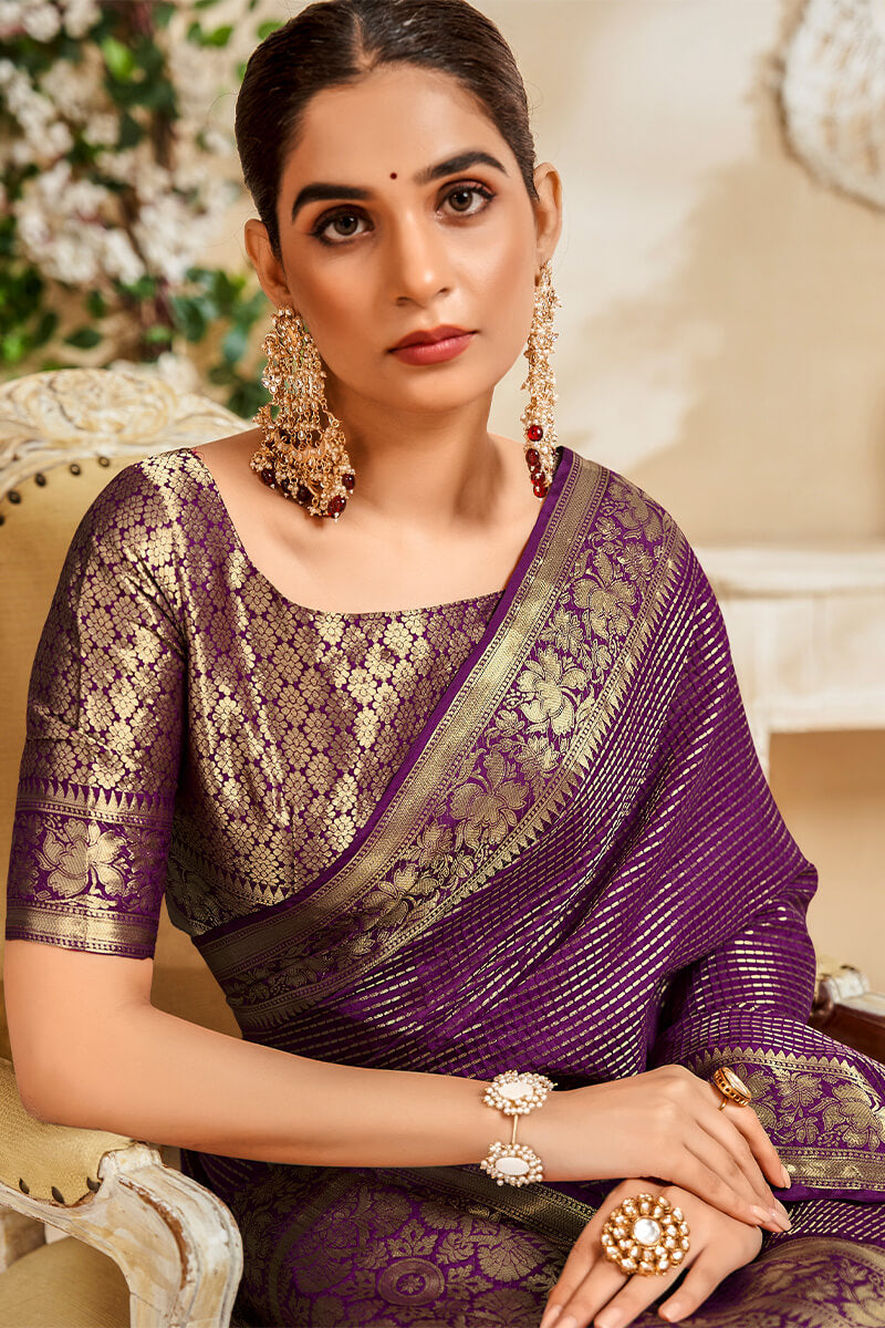 Snappy Purple Soft Banarasi Silk Saree With Mellifluous Blouse Piece