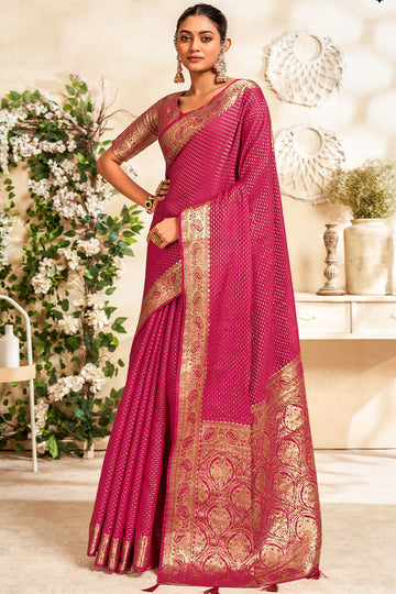 Snappy Dark Pink Soft Banarasi Silk Saree With Tremendous Blouse Piece