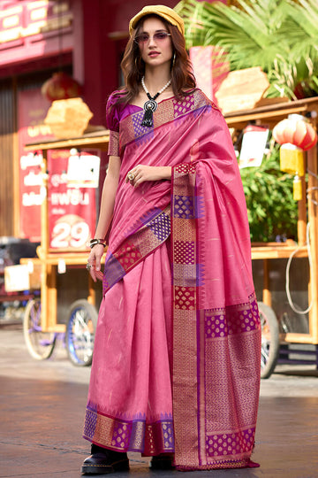 Blissful Pink Soft Banarasi Silk Saree With Dalliance Blouse Piece