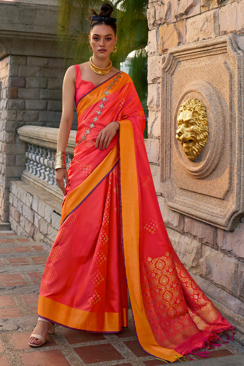 Winsome Red Soft Banarasi Silk Saree With Nebula Blouse