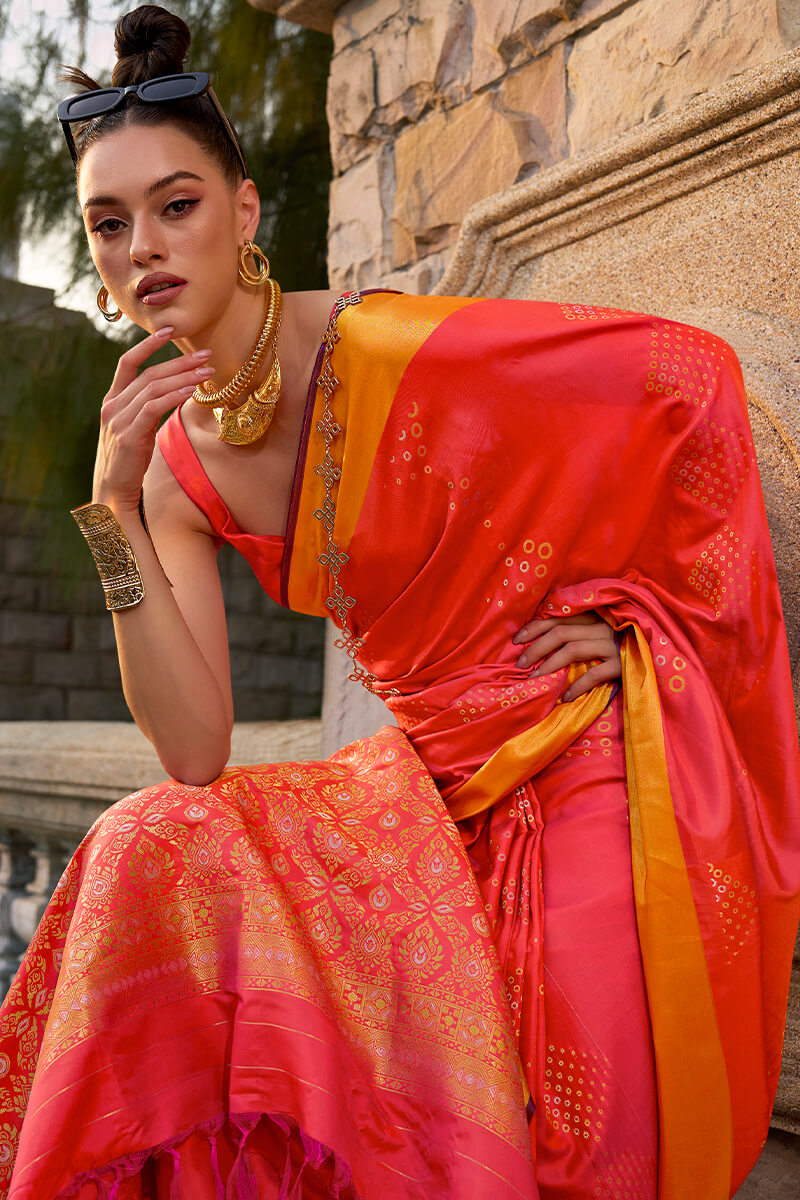 Winsome Red Soft Banarasi Silk Saree With Nebula Blouse