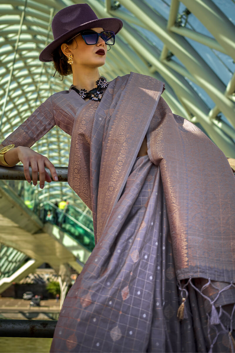 Transcendent Lavender Soft Banarasi Silk Saree With Radiant Blouse Piece