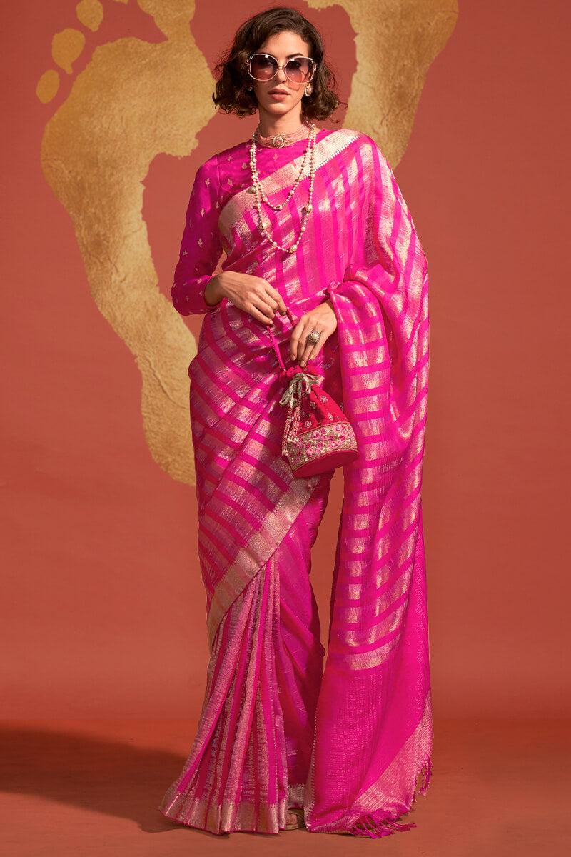 Energetic Dark Pink Soft Banarasi Silk Saree With Glowing Blouse