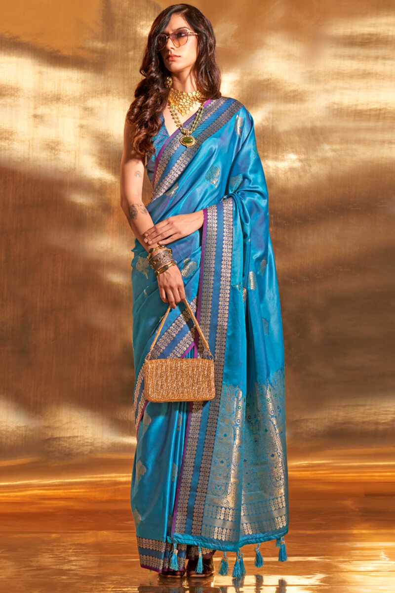 Radiant Blue Soft Banarasi Silk Saree With Prominent Blouse