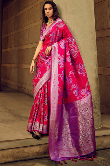 Resplendent Dark Pink Soft Banarasi Silk Saree With Enigmatic Blouse