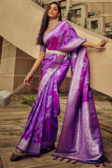 Opulent Purple Soft Banarasi Silk Saree With Cynosure Blouse