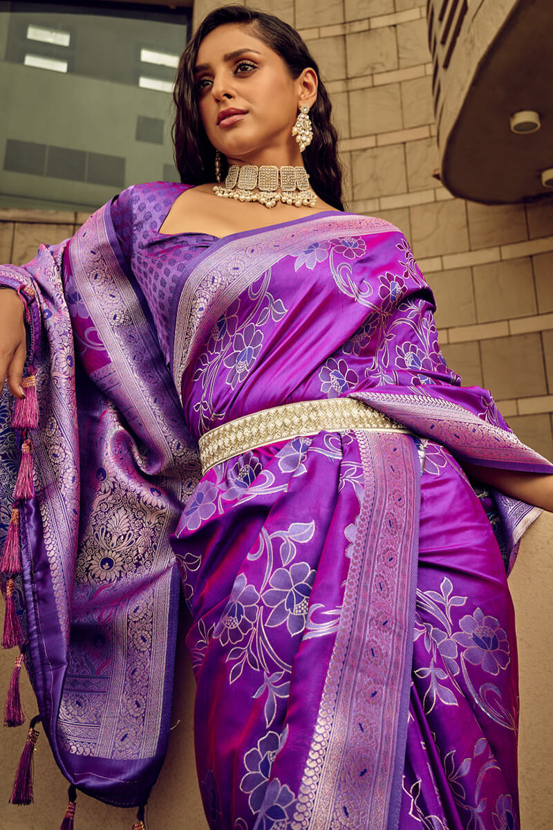 Opulent Purple Soft Banarasi Silk Saree With Cynosure Blouse