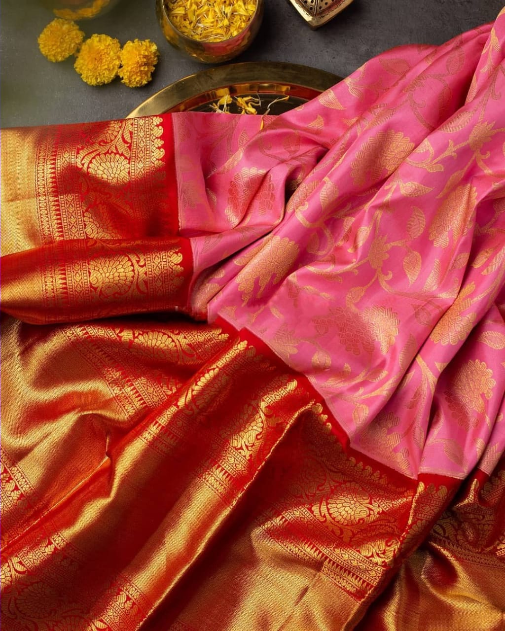 Glowing Pink Soft Banarasi Silk Saree With Beautiful Blouse Piece